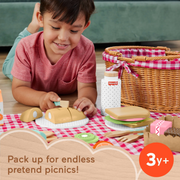 Fisher-Price HXT81 Wooden Picnic Basket and Food Pretend Play Set for Preschool Kids, 31 Pieces