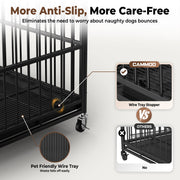 CAMMOO WMUSN1062161A Heavy Duty Dog Crate, 48 in, Alloy Steel with Four Lockable Wheels, Dual Doors, Removable Waterproof Tray, Black