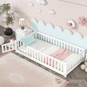 PAPROOS J01 Twin Size Floor Bed, Solid Wood Toddler Bed with Slat
