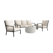 My Texas House Cambria X-Back Outdoor Steel Sofa with Off-White Cushions, Black, Seating for 3, Powder-Coated Frame, MTH572805966470