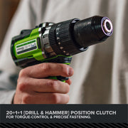 Greenworks Pro PowerAll 24V Hammer Drill, Brushless Motor, 850 in-lb Torque, 1/2 in Ratcheting Chuck, 2-Speed, 2.0 Ah USB-C Battery, 30W Charger, Auxiliary Handle, HD595A1
