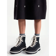 Free Assembly Women's Lace-Up Faux Shearling Plaid Booties, Medium Width, Almond Toe, Platform Sole, Thermoplastic Rubber Outsole