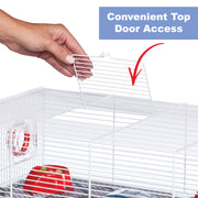 MidWest Homes for Pets Brisby Hamster Cage, Large Two-Level Small Animal Habitat with 6.5-Inch Exercise Wheel, Plastic Base, Wire Top, White, 100-BY