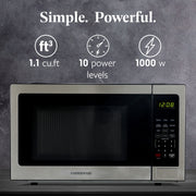 Farberware Countertop Microwave Oven, 1.1 Cu Ft, 1000W, 8 Auto Cook Settings, Defrost Function, Child Safety Lock, Stainless Steel, FMO11WLBKSS