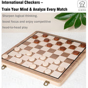 General 2-in-1 Magnetic Solid Wood Chess and Checkers Set, 15.16-Inch Foldable Board with Hidden Storage Compartment