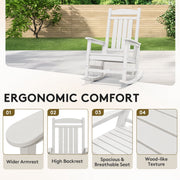 KINGYES Outdoor Rocking Chair Set of 2, Weather-Resistant HDPE Patio Rockers, Ergonomic Lumbar Support, White