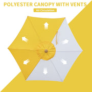 Ainfox 7.5ft Market Patio Umbrella, Round Yellow White Stripe Canopy, Waterproof UV-Resistant Polyester, Steel Pole, Crank Open, Vented Design, OB-OTU058YE