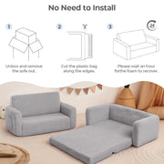Caveen Kids Couch, Caveen Extra Wide Toddler Couch Fold Out, Baby Sofa Chair Comfy for Birthday Gift, Children's Day, Grey - High Quality Material