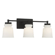 Meridian Trade Winds Faye 3-Light Bathroom Vanity Light, Brushed Nickel Finish, Milk Glass Shades, 24 in, M80058BN