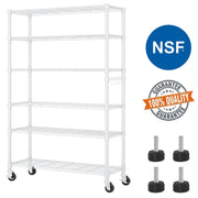 Ktaxon 6 Tier Wire Shelving Storage Rack with Wheels, Adjustable Shelves, Heavy-Duty Steel, White