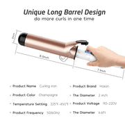 Hoson 2 Inch Hair Curling Iron, Extra-Large Ceramic Tourmaline Barrel, Adjustable 225F-450F with LCD Display, Dual Voltage, Glove Included, X8399-38