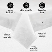 Plasticpro Disposable 3 Ply Paper and Plastic Tablecloth, Absorbent Waterproof, White, Rectangle 54 in x 108 in, Pack of 5, 1789