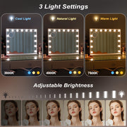 Fenchilin 5846 BT White Vanity Mirror with 15 Dimmable LED Lights, Bluetooth Speaker, USB Charging Port, Detachable Base, 23 x 18 in, White