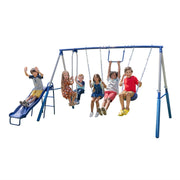 ALPULON Arcadia Metal Swing Set with 5ft Slide, Trapeze, 2 Person Glider Swing