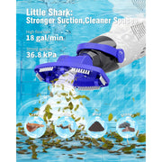 Wuwo Little Shark Pool Vacuum, Cordless Handheld with 60W Motor, 18 Gal/Min Suction, 5000mAh Battery, 1 Hour Runtime, Black