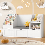 Homfa 1048938 Kids Bookshelf with Reading Nook & 3 Movable Drawers, White Toy Storage Organizer