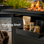 Myfurnideal PIYTE0 43 Propane Fire Pits for Outside 50 000 BTU Gas Fire Pit Table for Outside with Lid Glass Beads Cup Holders Hanging Shelf & Nylon Cover Rectangl