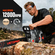Vetoper Gas Chainsaw, 20in Bar, 3.4HP 62cc 2-Cycle Engine, Rear Handle with Anti-Vibration, Chain Brake, Automatic Oiler, MJ-6220F18