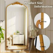 Beautypeak 17313417942 Full Length Wall-Mounted Mirror, 74 x 32 in, Baroque Flower Head Design, Gold Finish