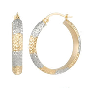 Two Tone Diamond Cut Round Hoop Earrings in 14K Gold