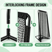 Kapler Football Kicking Practice Net, Portable Quarterback Target Cage, Fiberglass Frame, Black, 81x41 Inch Opening
