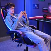 HOFFREE Ergonomic Computer Chair with Massage and LED RGB Lights Black / Purple