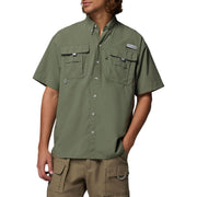 Columbia Men's PFG Bahama II Short Sleeve Shirt, UPF 50 Sun Protection, Quick-Dry Nylon, Mesh Ventilated Back, Relaxed Fit, Cypress Green
