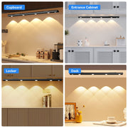 Bonacell 17 Inch Under Cabinet Lights, 2 Pack, Motion Sensor, Dimmable Hill Effect, USB Rechargeable, Black