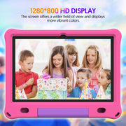 Tedupee 10inch Kids Tablet, Android 15, 1280x800 HD IPS Display, 12GB RAM, 64GB Storage, Quad-Core Processor, Wi-Fi 6, 6000mAh Battery, Parental Control, Pink