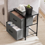 Edx Nightstand Set of 2 Fabric Gray, Versatile Nightstands with 2 Drawers, Adjustable Legs, Foldable Design