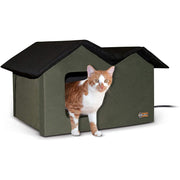 K&H Pet Products 100213436 Outdoor Multi-Kitty House Cat Shelter Heated or Unheated, Olive, Heated