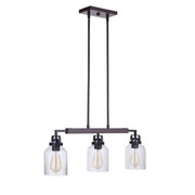 Craftmade Foxwood 3-Light Island Chandelier, Industrial Modern Design, Flat Black and Dark Teak Finish, Clear Glass Shades, 9.25 in W x 26.88 in L x 4.88 in H, 53673-FBDT