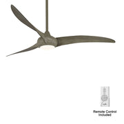 Minka-Aire Light Wave 65 Inch 3 Blade Ceiling Fan with Integrated Dimmable LED Light Kit, Driftwood Finish, Remote Control, F848-DRF