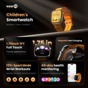Amazing Impulse WeariQ Kids Smart Watch, 1.75-Inch Touch Screen, Bluetooth Calling, 123 Sports Modes, IP68 Waterproof, Heart Rate Monitor, 5 Interchangeable Straps