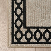 Creative Home Ideas Tufted Runner Rug, Christine Trellis Border, Natural and Black, 26 x 60 in, Low Pile, Non-Slip, Washable