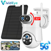 VividEye 4K Dual-Lens Solar Outdoor Security Camera, 360 PTZ with Smart Tracking, IP65 Waterproof, PIR Detection, Full Color Night Vision, 2-Way Audio, Rechargeable Battery