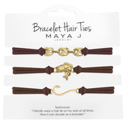 Maya J Hthnt6bry Fishing Brown Hair-Tie Bracelet Set, Durable Metal, Water-Resistant Elastic, Set of 3