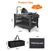 RUPOUN Baby Playards, Foldable Nursery Center Playpen and Toy Mobile, Portable Travel Bassinet, Locking Wheels, Gray