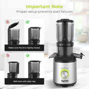 Syvio MP-802E Cold Press Masticating Juicer with 4.3 in Feed Chute, 350W Motor, Black/Silver