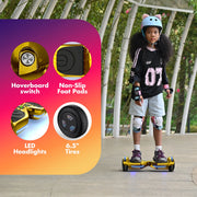 Tcdjtc LBW17 Hover Board with Dual Motor, Balance Board with Bluetooth Speakers and LED Lights, GOLD12