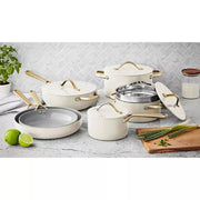 11-Piece Modern Ceramic Cookware Set, Cream - Material: Aluminum