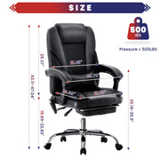 JONPONY XL-9425 Big and Tall Executive Office Chair with 6-Point Massage, Ergonomic Lumbar Support, Reclining Backrest, Pull-Out Footrest, Faux Leather, Black