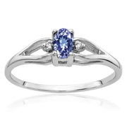 14K White Gold Oval Tanzanite (9x7mm) and Diamond (0.46 CTW) Ring