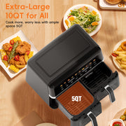 Whall Digital Air Fryer Oven, Dual Independent 5 Qt Baskets, 1800W, White