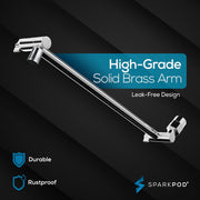 SparkPod Round Rain Shower Head with Adjustable 16in Extension Arm, High Pressure, Polished Chrome, RRSH8+SAE16-C