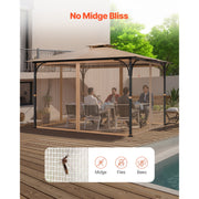 KFFKFF Outdoor Gazebo Netting Replacement, Tear-Resistant Polyester Mesh, 4-Panel with Double Zippers, Fits Most 10 x 12 x 7 ft Gazebos, Protective Canopy Screen, JDM-36BE