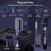 JYX WM-U60 Dual Wireless Microphone, Handheld Wireless Bluetooth, Metal Professional Dynamic, 2-Pack, Gray, Gold