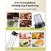 HoninJoy Kitchen Smoothies Blender, 1400W Motor, 51 Oz BPA-Free Glass Jar, 5 Speeds with Pulse Control, Stainless Steel Blades, Includes 20 Oz Travel Cup, Silver, LB6113