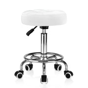 OUTMASTER Rolling Stool with Wheels, Height Adjustable Swivel Chair, PU Leather, White