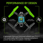 Skyrocket Toys Type-R Racing Drone, High-Speed 30+ MPH, One-Touch Stunts, Rechargeable LiPo Battery, White/Black, 18727